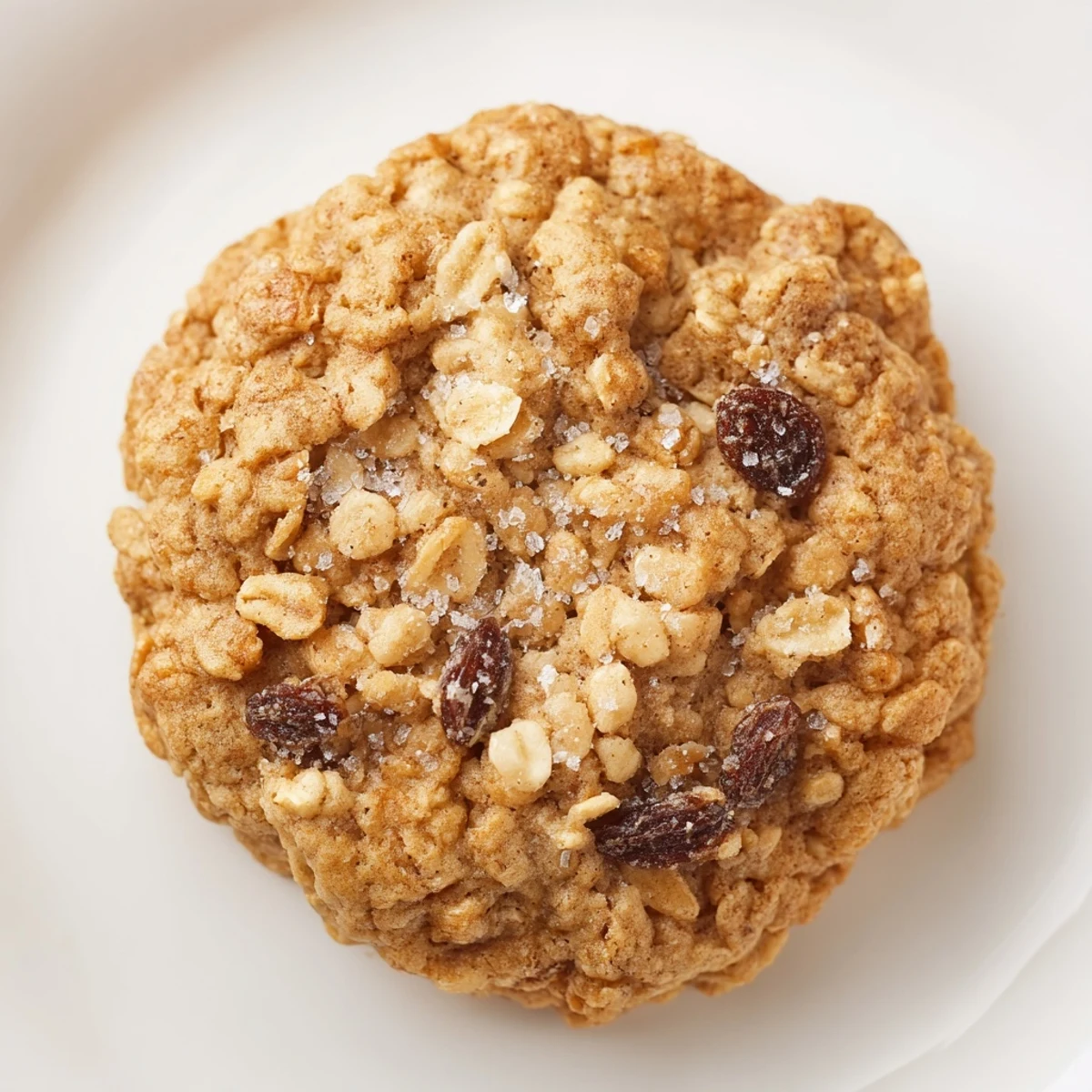 A plate of chewy Oatmeal Raisin Cookies, showing plump raisins nestled within each delightfully spiced bite.