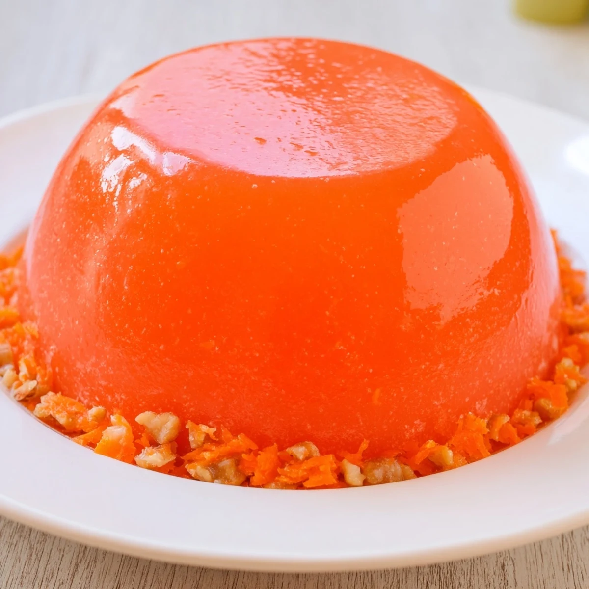 Refreshing Jell-O Salad with bright oranges, carrots, and cottage cheese, ready to serve cold.