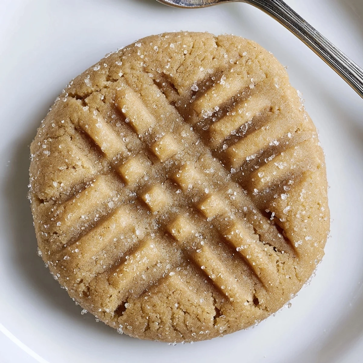 Golden-brown peanut butter cookies, showing the classic fork crosshatch and ready to eat.