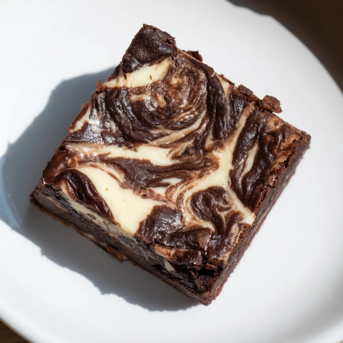 Fudgy, rich cheesecake brownies swirled, ready to serve and offering a decadent bite, fresh from the oven.