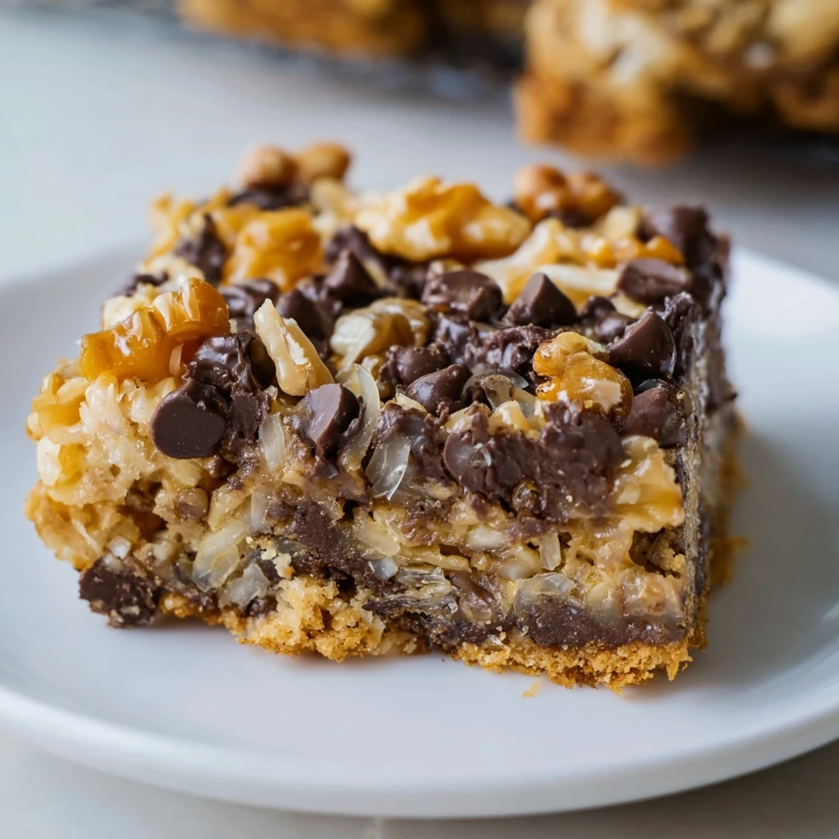 These homemade Hello Dolly Bars arrive fresh from the oven, offering a perfect dessert with a buttery, crispy crust.