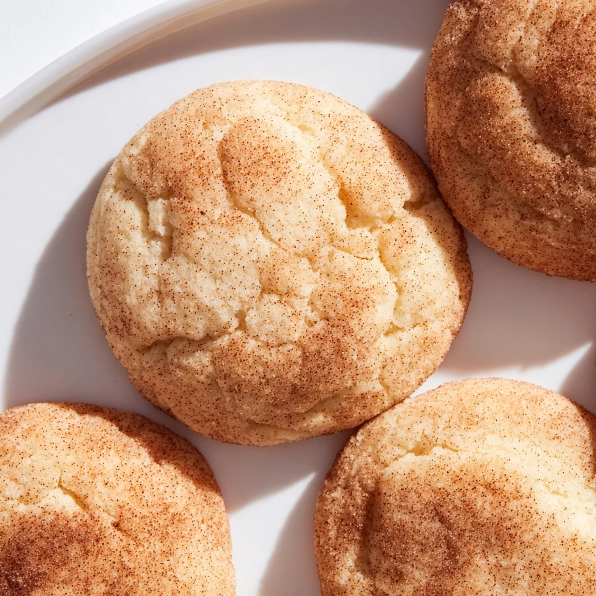 Close-up of soft, perfectly textured Snickerdoodles, smelling of cinnamon and vanilla, ideal for dessert.