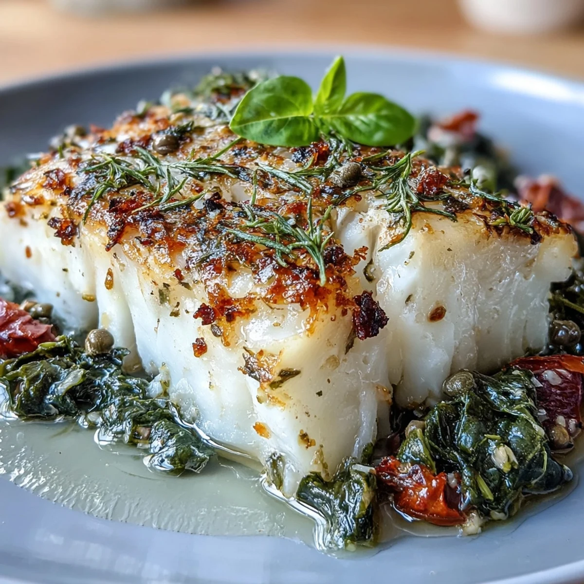 Mediterranean Baked Cod with Tomatoes, Olives, and Herbs - golden cod fillets topped with juicy cherry tomatoes, briny olives, and fragrant fresh herbs for a healthy, vibrant dinner.  