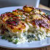 Layers of Yukon Gold potatoes and bubbling Gruyere cheese create a comforting, aromatic side dish perfect for festive gatherings.  