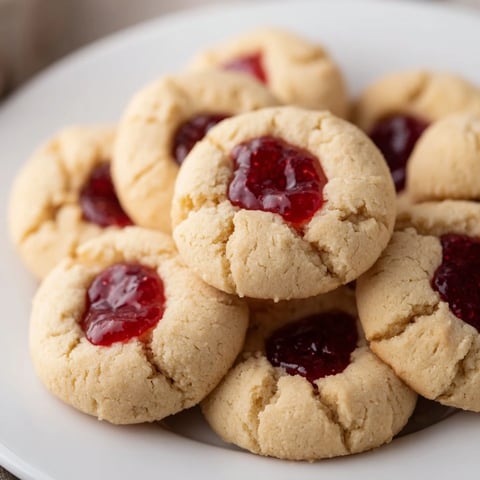 Golden-brown Thumbprint Cookies, showcasing sweet jam centers, a classic treat perfect for sharing.