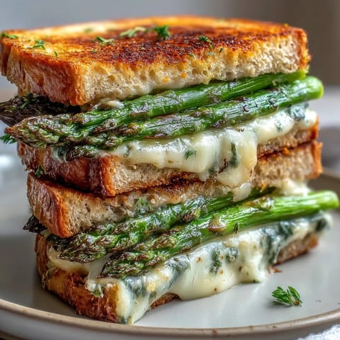 Luxury Asparagus and Brie Grilled Cheese, showcasing tender grilled spears and creamy cheese.