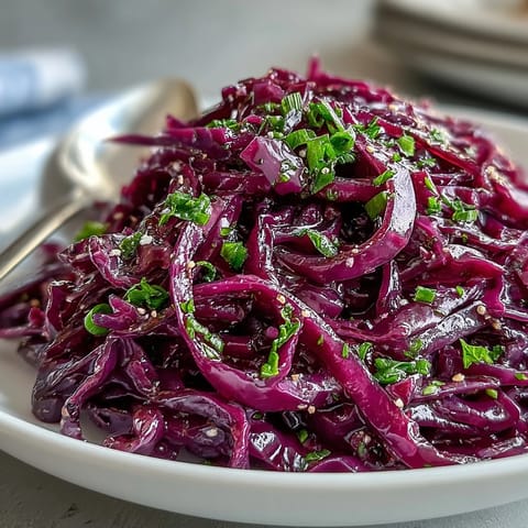Julienned crisp apple and shaved Parmesan cheese mingle with finely shredded red cabbage for a crunchy, refreshing Red Cabbage Coleslaw With Apple and Parmesan.