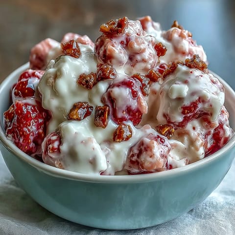 Frozen Strawberry & Banana Yoghurt Clusters stacked high on a chilled baking sheet, featuring creamy Greek yogurt with bright swirls of strawberry and banana chips.