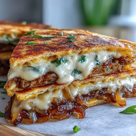 Cheesy Griddled Smashburger Quesadillas on a platter with tangy mayo-mustard sauce, pickles, and fresh cilantro garnish.