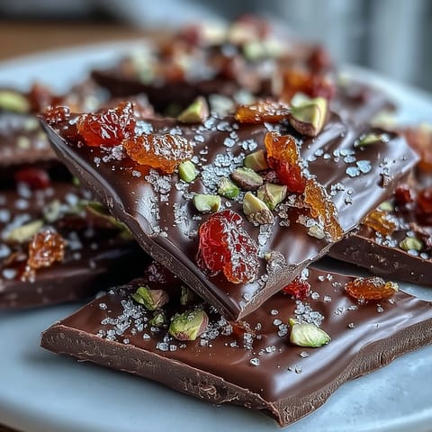 Decadent dark chocolate bark with candied orange peel, perfect for Valentine's Day treats or elegant gifting.  