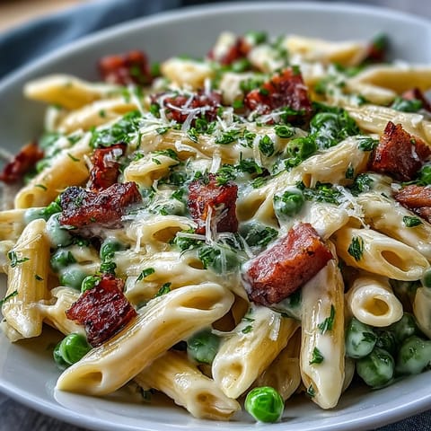 Creamy Leek Pea Ham Pasta