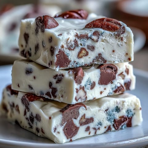 Creamy Greek yogurt and cottage cheese bark swirled with chocolate chips for a high-protein, cookie dough-inspired treat.