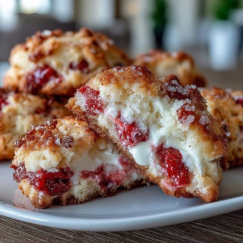 Soft and tender cottage cheese strawberry shortcake cookies bursting with fresh strawberries in every bite.