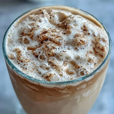 Creamy vanilla bean frappuccino protein shake with frothy almond milk and Greek yogurt, blended with vanilla bean seeds and ice for a refreshing treat.