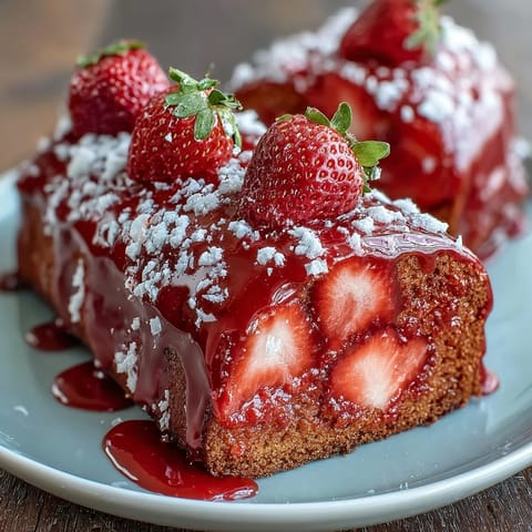 Tangy strawberry lemonade filling atop a buttery shortbread crust, dusted with powdered sugar for a refreshing dessert.