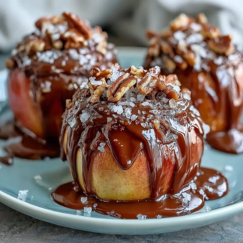 Bite-sized candy apple slices drizzled with caramel and dark chocolate, perfect for a festive dessert treat.