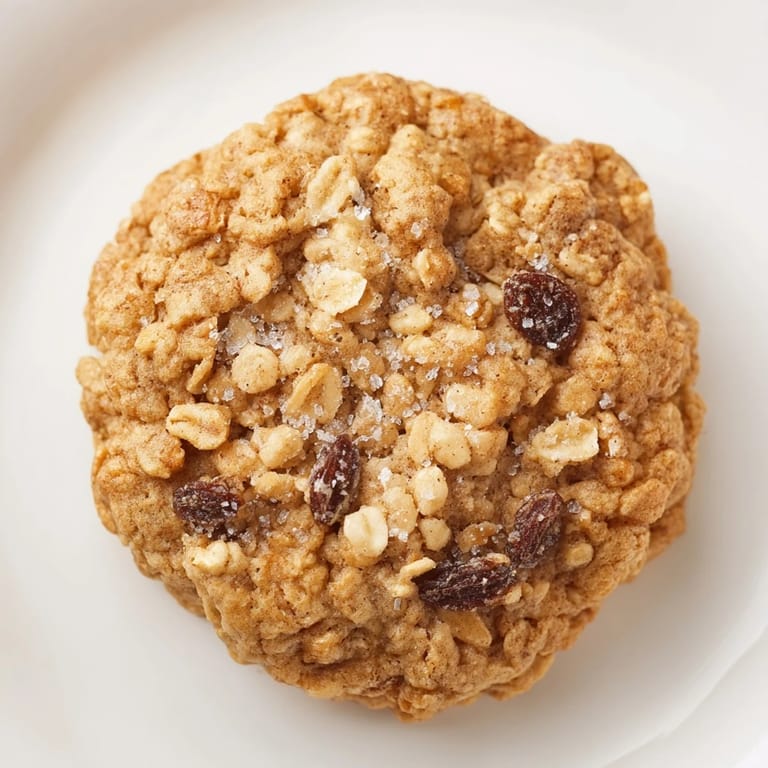 A plate of chewy Oatmeal Raisin Cookies, showing plump raisins nestled within each delightfully spiced bite.