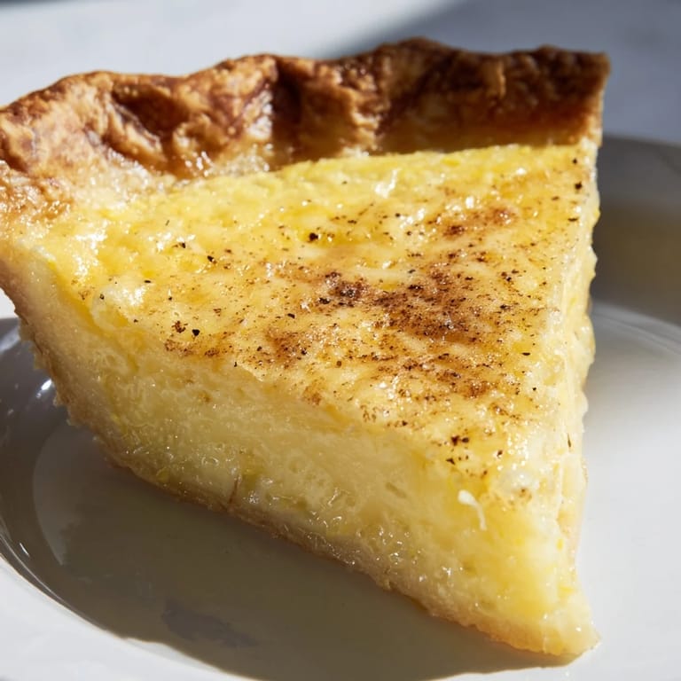 A whole, freshly baked buttermilk pie with a slightly jiggly center, ideal for dessert tonight.