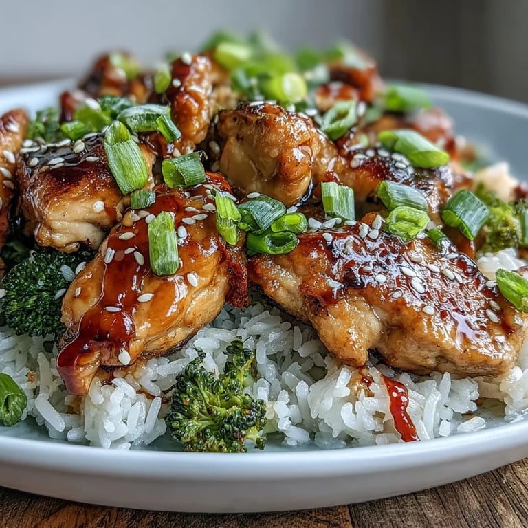 Savory one pan honey garlic chicken broccoli rice garnished with green onions and sesame seeds for dinner.