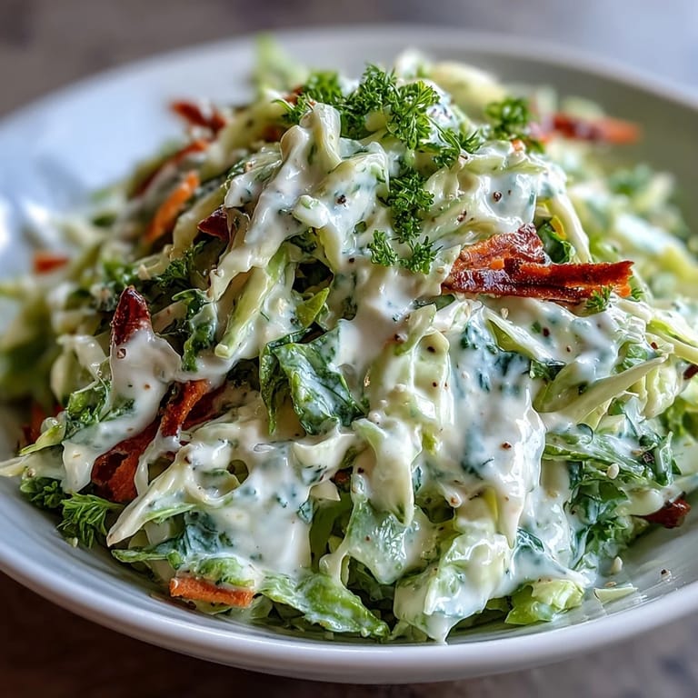 Chilled Coleslaw With Creamy Dressing served in a rustic bowl, topped with fresh parsley and ready for a summer barbecue plate.