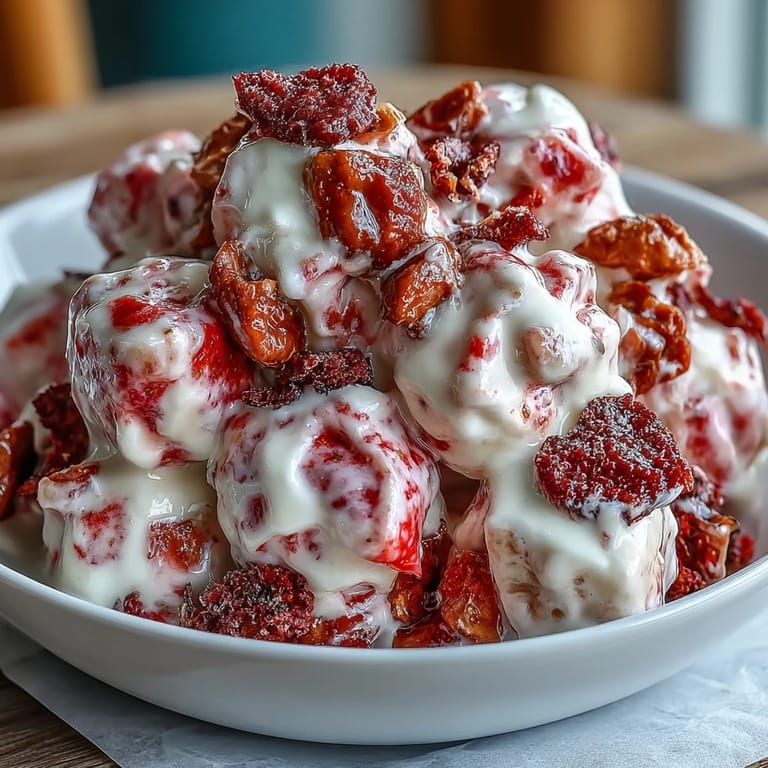 Easy frozen Strawberry & Banana Yoghurt Clusters in an airtight container, perfect for a healthy gluten-free dessert or refreshing snack on a hot day.