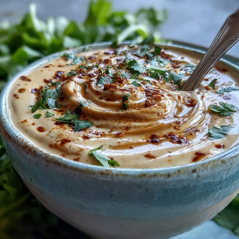 A vibrant bowl of Southwest Ranch Sauce garnished with herbs, served alongside crispy french fries.