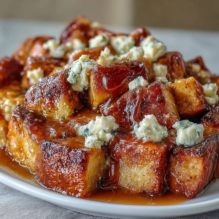 Thick brioche cubes in Caramel Cream Cheese French Toast Casserole soaked in rich cream cheese custard.