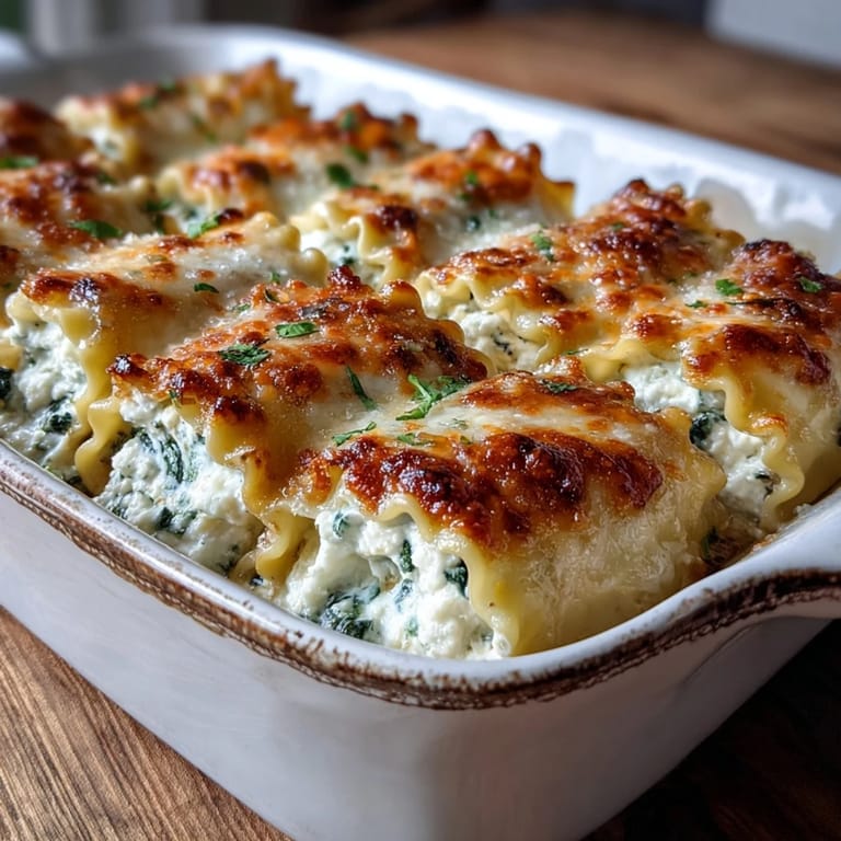 Fresh herbs garnish the cheesy Garlic Butter Lasagna Roll-Ups, served with a side salad for dinner.
