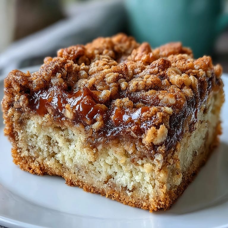 A warm slice of High-Protein Cinnamon Swirl Coffee Cake Oats served with fresh berries and a dollop of yogurt.
