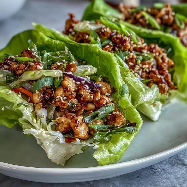 Spoon Potsticker-Inspired Chicken Lettuce Boats onto green leaves and dip into a small bowl of tangy sauce.