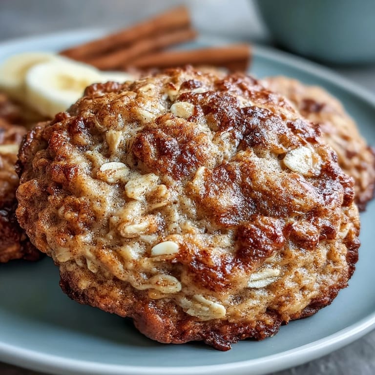 Wholesome vegan breakfast cookies packed with mashed bananas and hearty oats, baked to golden perfection and lightly spiced with cinnamon.