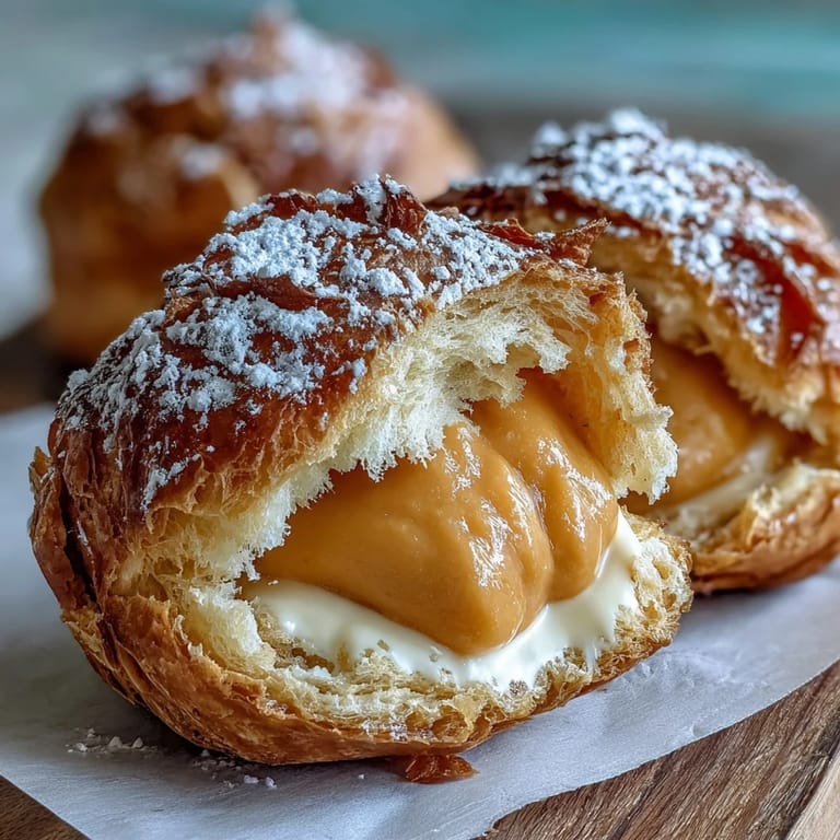 Golden-baked cream puffs with luscious mango-infused filling, offering a creamy tropical twist on classic French patisserie.  