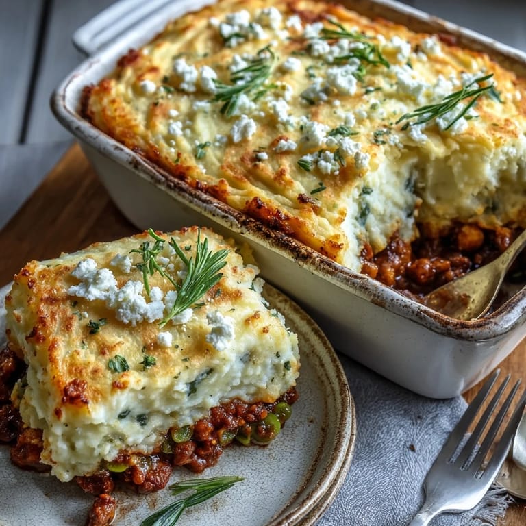 Wholesome shepherds pie with cauliflower mash topping, combining tender lamb and peas under a smooth, low-carb cauliflower crust.
