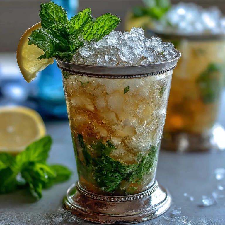 Non-alcoholic mint julep mocktails in chilled silver cups, featuring a sparkling ginger ale base and fresh mint for a festive Southern drink.
