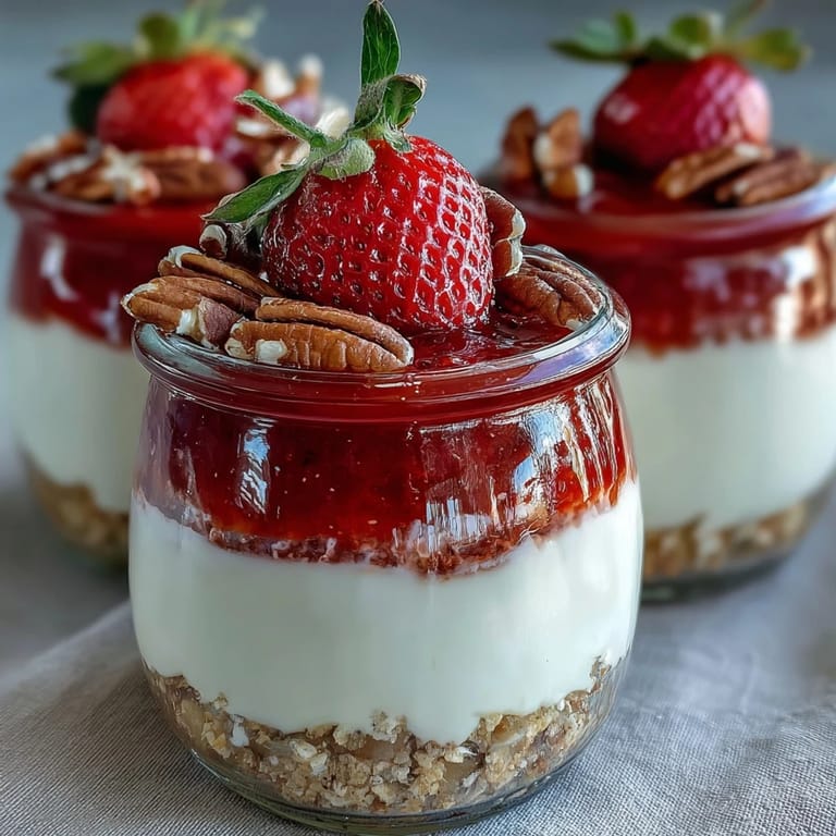 Delicious make-ahead breakfast featuring layered oats, Greek yogurt, and strawberry compote with graham cracker crumble.  