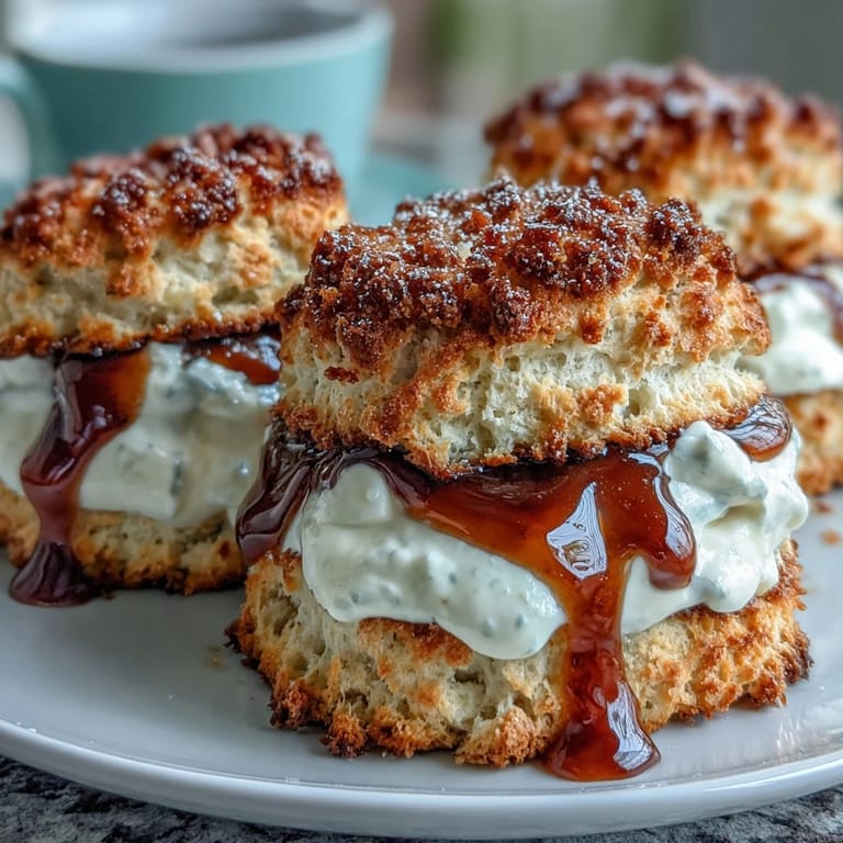 Tender, buttery scones infused with delicate dandelion honey, topped with smooth clotted cream for a luxurious tea-time treat.