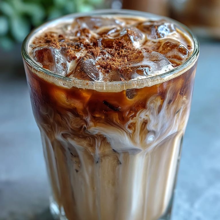 Refreshing Starbucks-style iced espresso drink with brown sugar syrup and frothy oat milk.