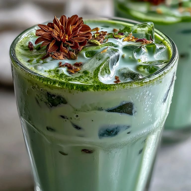 Iced Matcha Latte with vanilla cold foam, a refreshing springtime dessert drink.