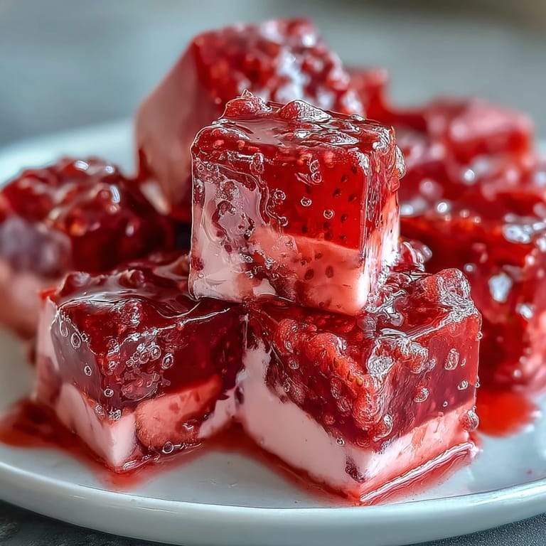 Vibrantly jeweled Strawberry Rose Gelatin Mosaic Cake, ready to impress guests.
