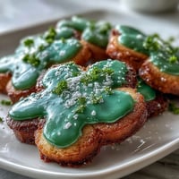 Festive St. Patrick's Day shamrock sugar cookies with smooth royal icing and green sprinkles.  