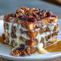 Warm and comforting easy capirotada with cinnamon, piloncillo, and raisins, layered with toasted bread and melted cheese.