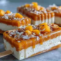 Vibrant Vegan Mango Coconut Popsicles, bursting with tropical fruit flavor and creamy goodness.